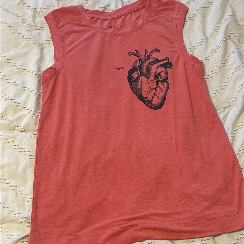 Oiselle Motor Muscle Tee Tank Top Pink/Coral Lightweight Shirt Heart Logo